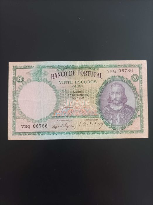 Nota 20 escudos D. António Luiz de Menezes.