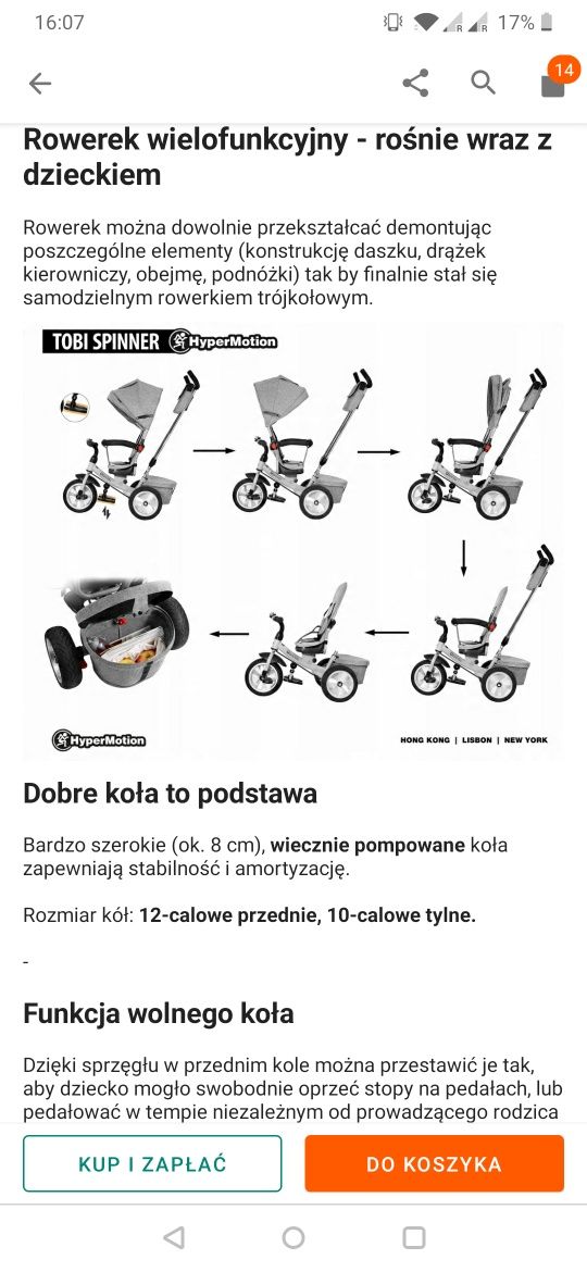 HyperMotion Trójkołowy Rowerek tobi spiner