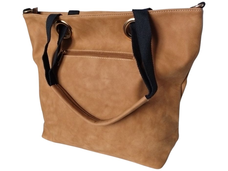 Torebka Damska Shopper Z Przegrodą Duża Brązowa Praktyczna Torba