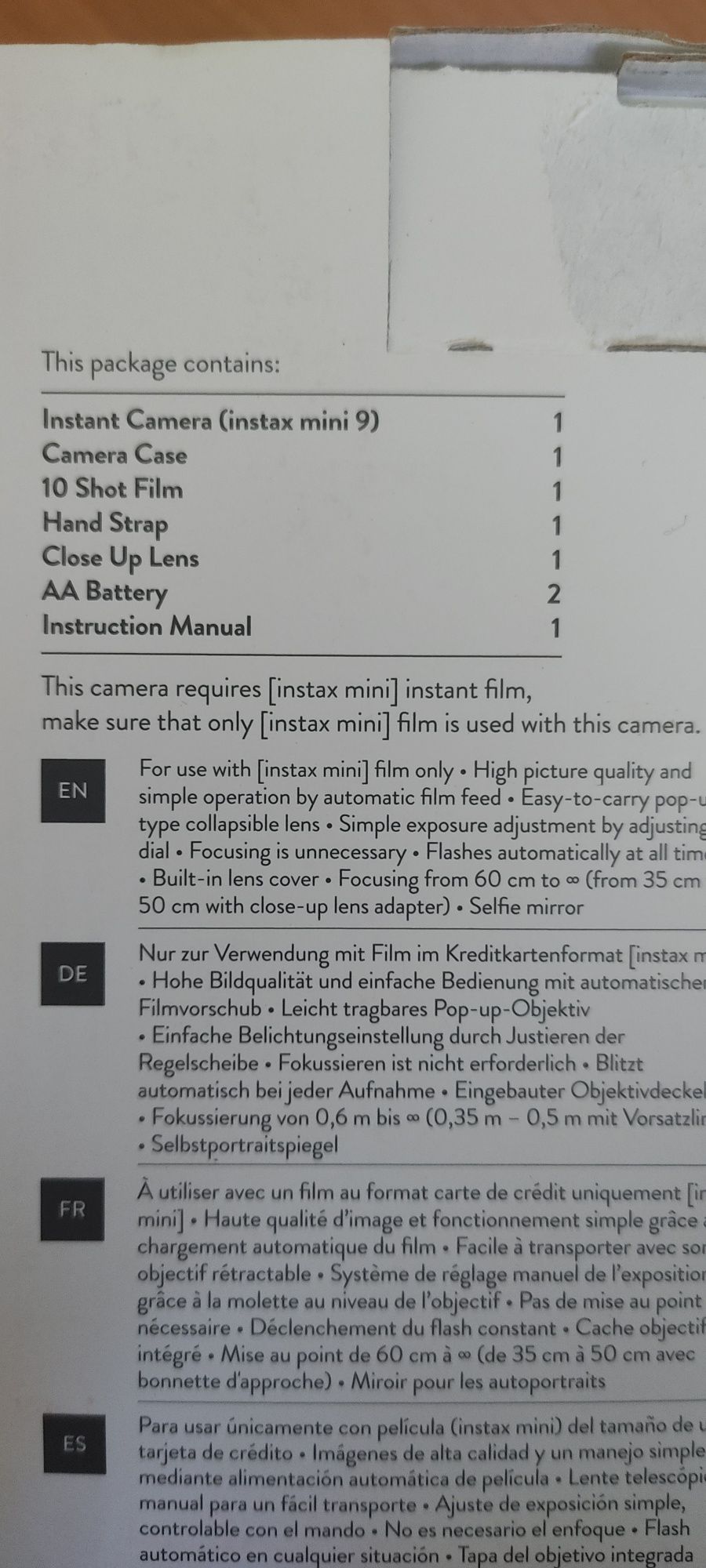 Instax Mini 9 câmera instantânea c/caixa origem