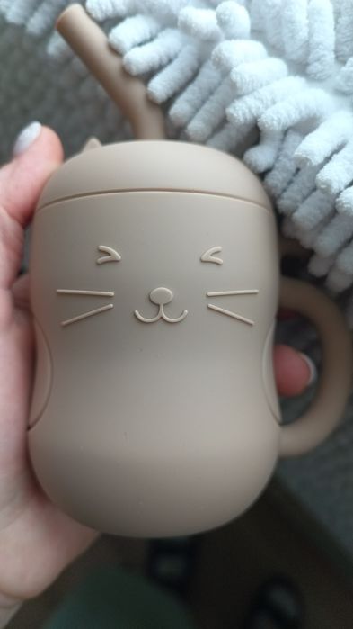 Зручна силіконова чашка котик, 250мл, утримує тепло напою довше