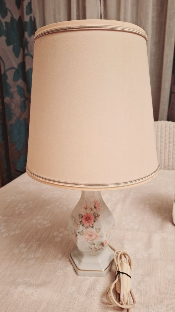 Lampa cudna Limoges porcelana biel i róż Vintage