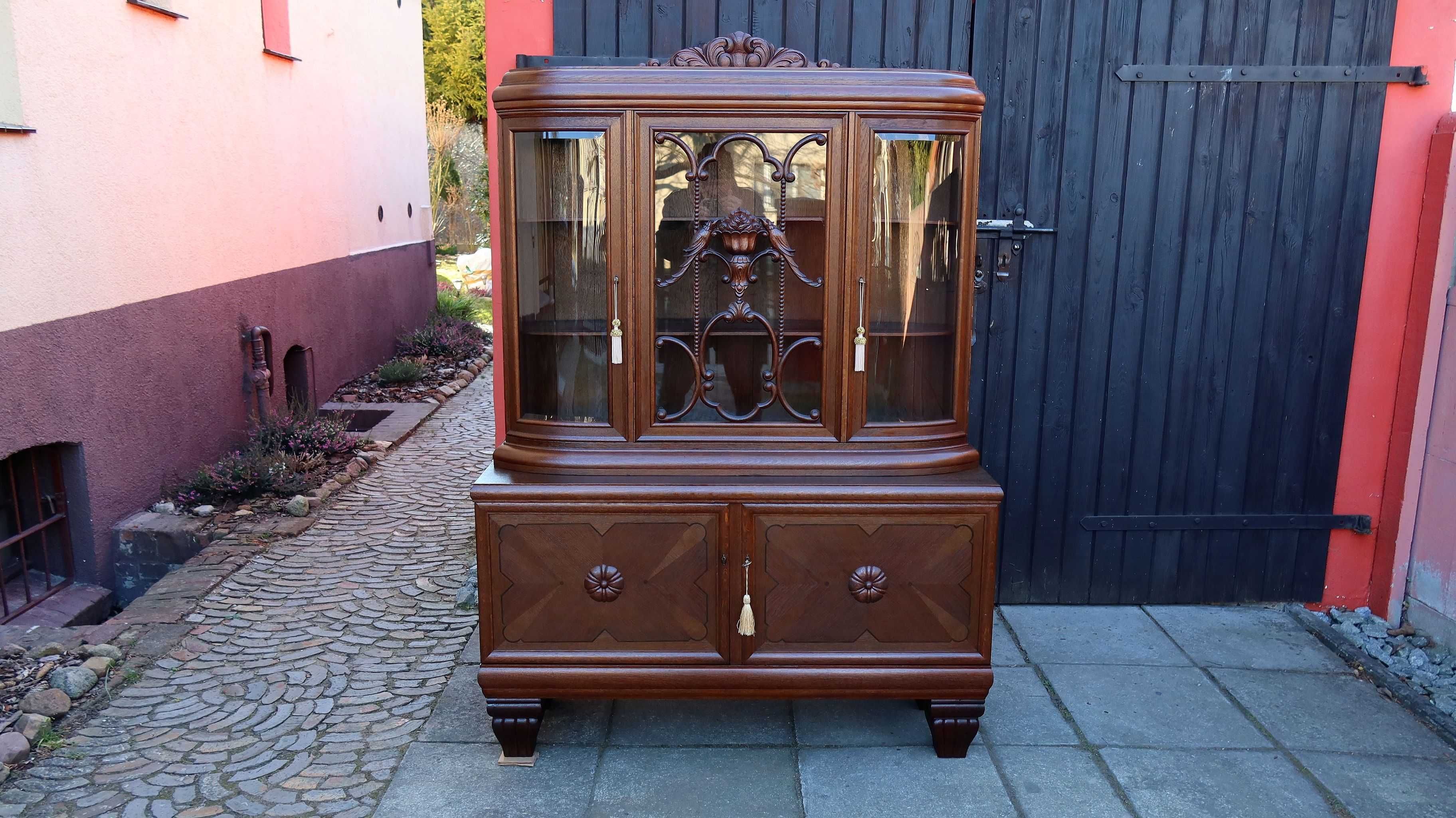 Fascynująca Unikatowa dębowa Witryna 1920 r. Antyk po renowacji