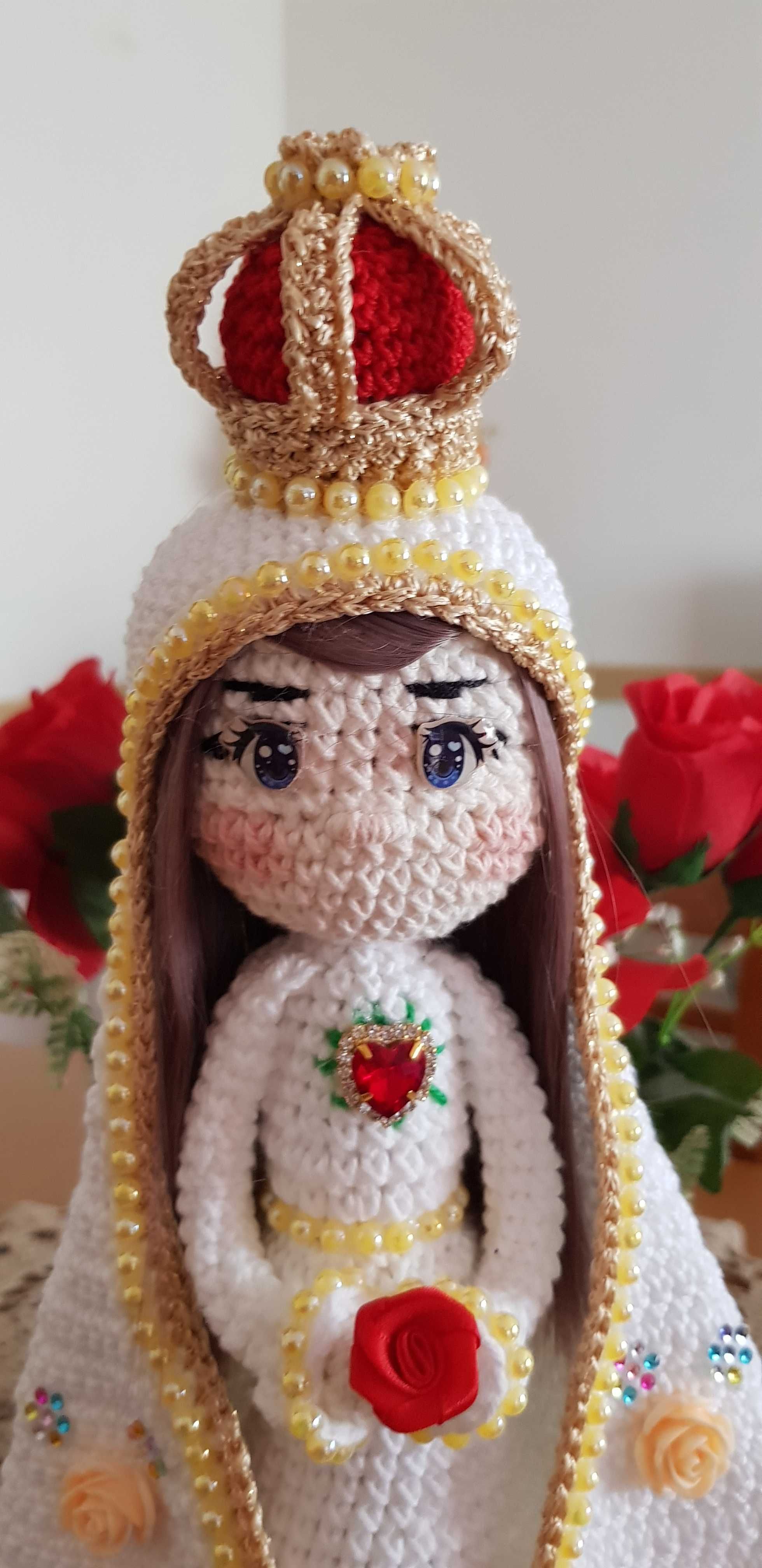 Santinha Nossa Senhora de Fátima e os Três Pastorinhos Amigurumi.