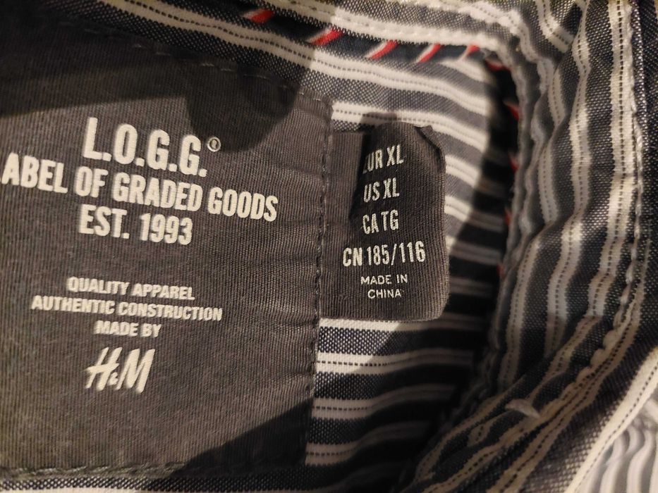 Koszula H&M l.o.g.g. XL regular paski szara biała casual bawełniana