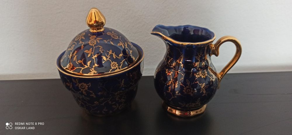 SR. Porcelana Bawaria Kobalt Złocona 22 K Serwis Mokka