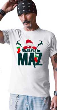NAJLEPSZY MĄŻ koszulka męska świąteczna na Mikolaja 8 rozmiarów .