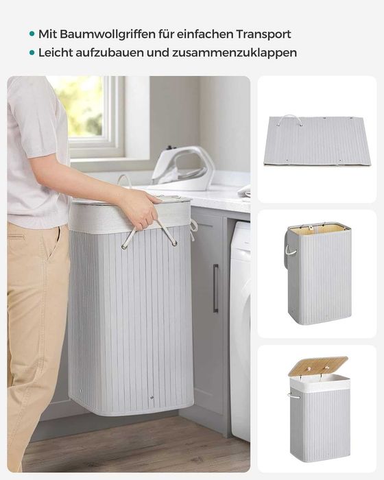 kosz na pranie z pokrywką o pojemności 72 litrów, bambusowy,