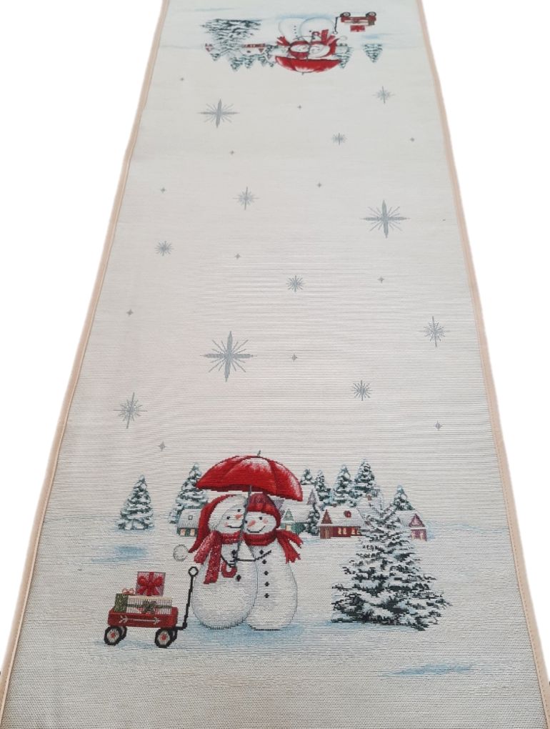 Bieżnik świąteczny zimowy na ławę z bałwankami 40x100 cm 1062