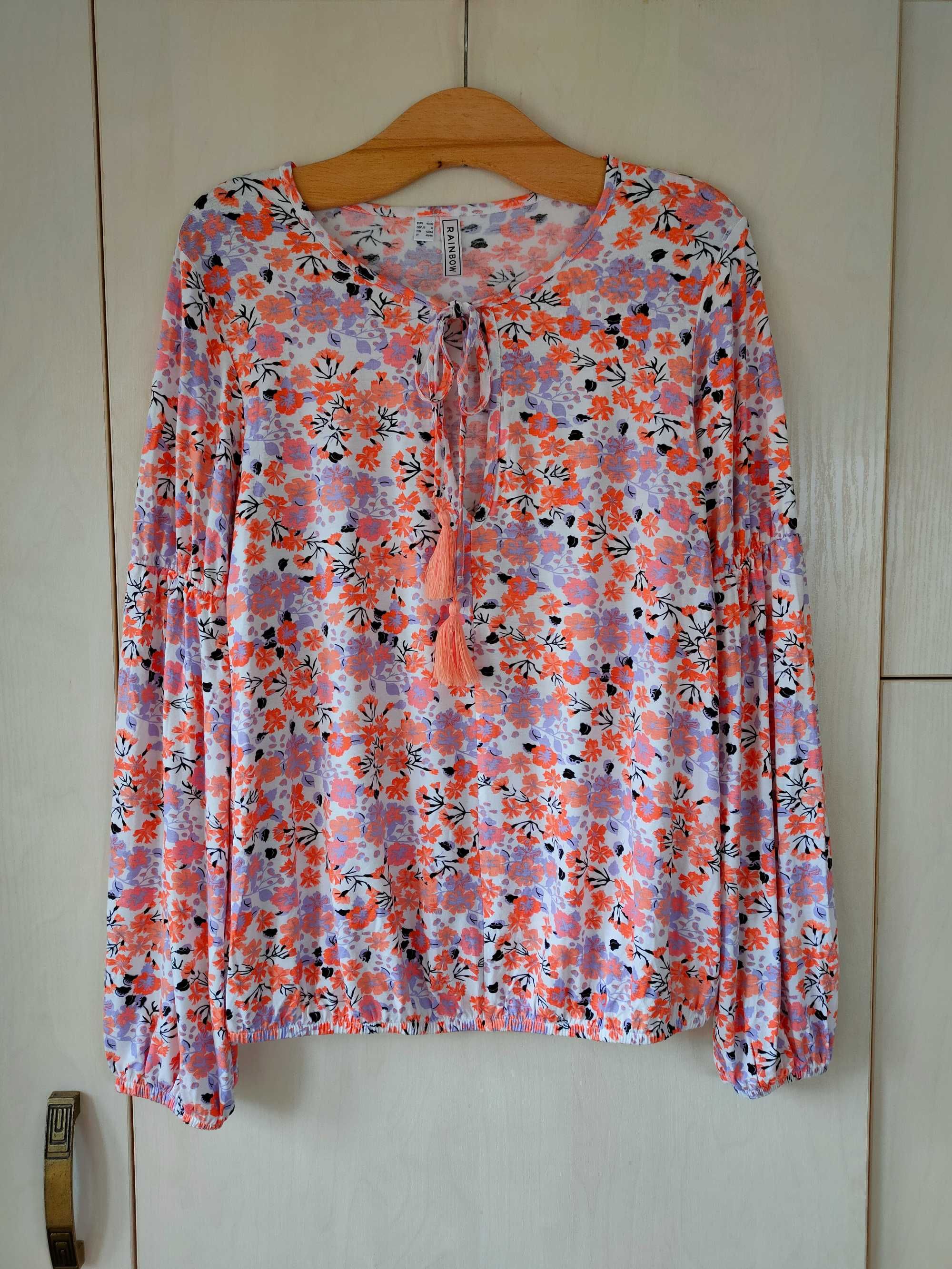 NOWA, biała, bluzka w kwiaty r. 40/42, Rainbow (Bonprix)