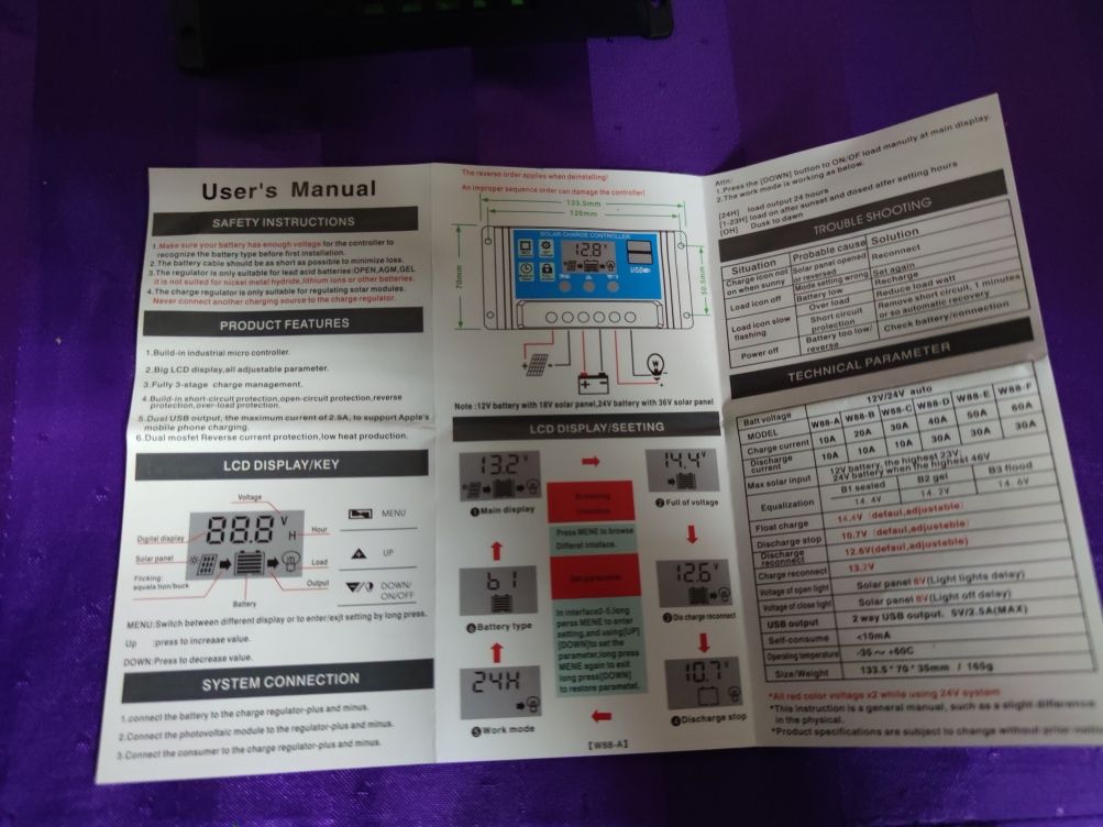 Контроллер солнечной панели 20 ампер/ Solar controller PWM 20A 12/24V