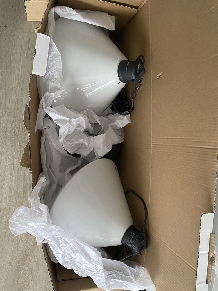 Komplet 2 lamp wiszących Alvangen, białe, klosz szklany