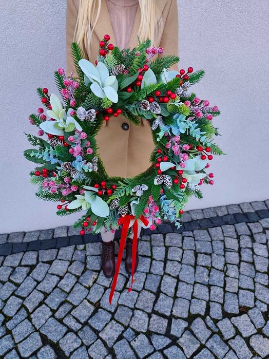 Wieniec na drzwi 50 cm,ścianę,wianek świąteczny,stroik,Boże Narodzenie