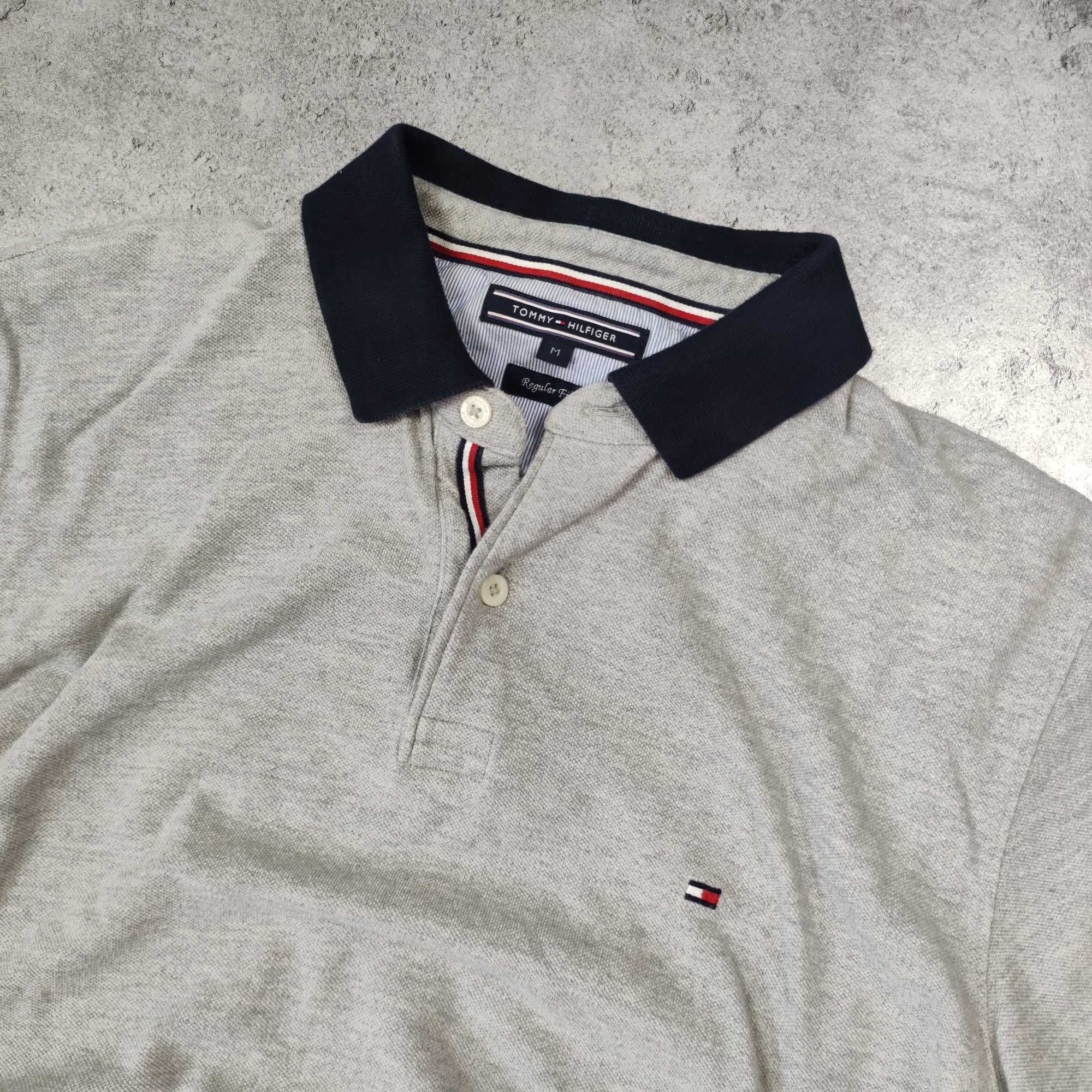 MĘSKA Koszulka PREMIUM Elegancka Polo Kołnierzyk Tommy Hilfiger Szara