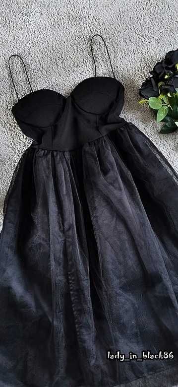 Czarna Sukienka Tiulowa Gorsetowa Elegancka Wieczorowa Gothic Retro S