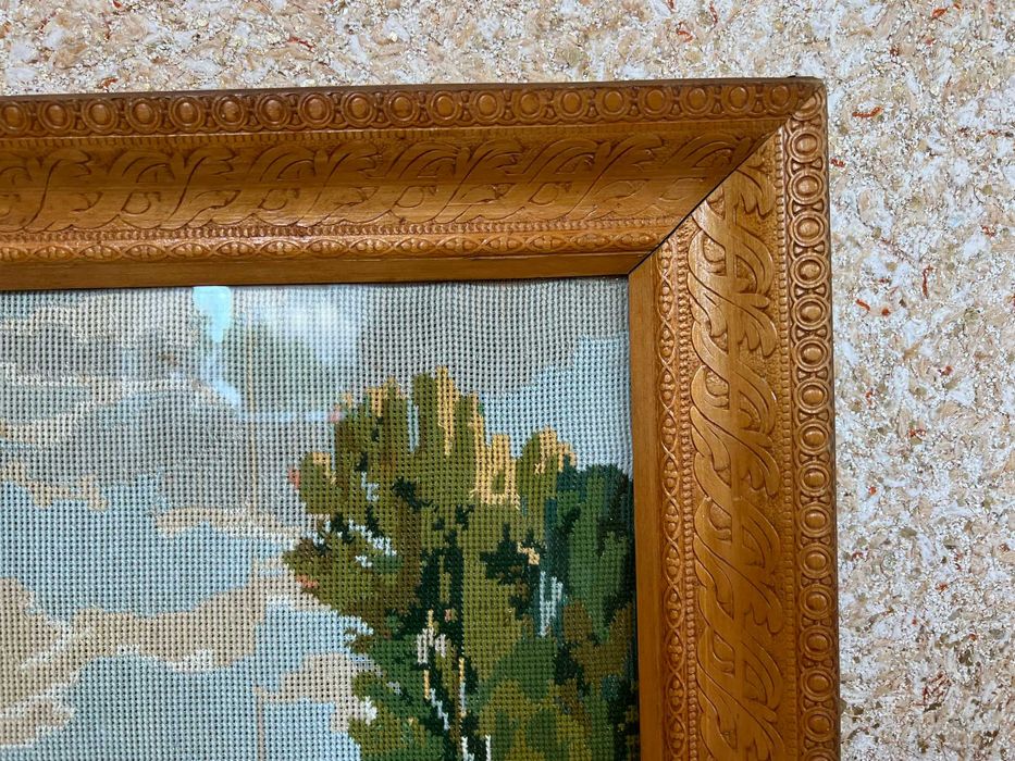 Stylowy Obraz Haftowany Rękodzieło * Vintage * B84