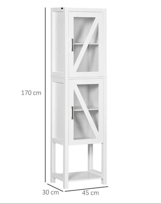 Kleankin Armário Coluna Casa de Banho C/ 2 Portas de Vidro - Como NOVO