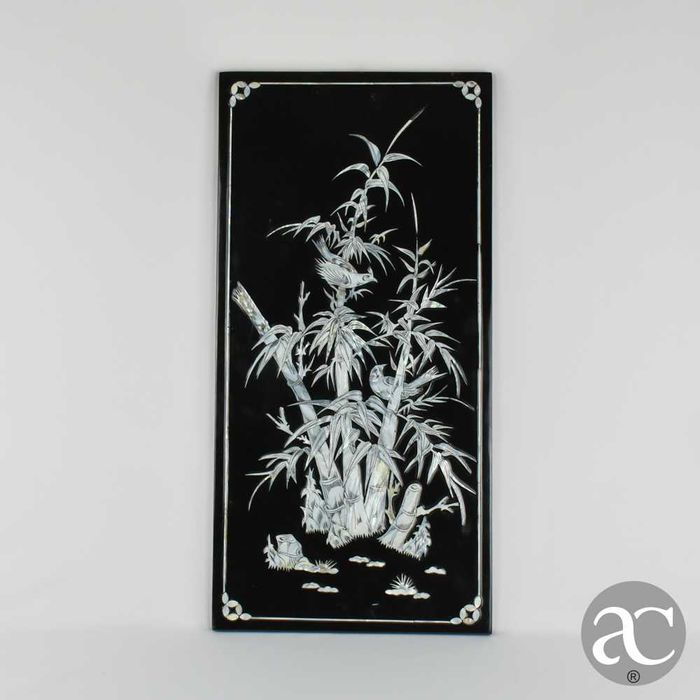 Painel chinês em madeira lacada com embutidos em madrepérola n2