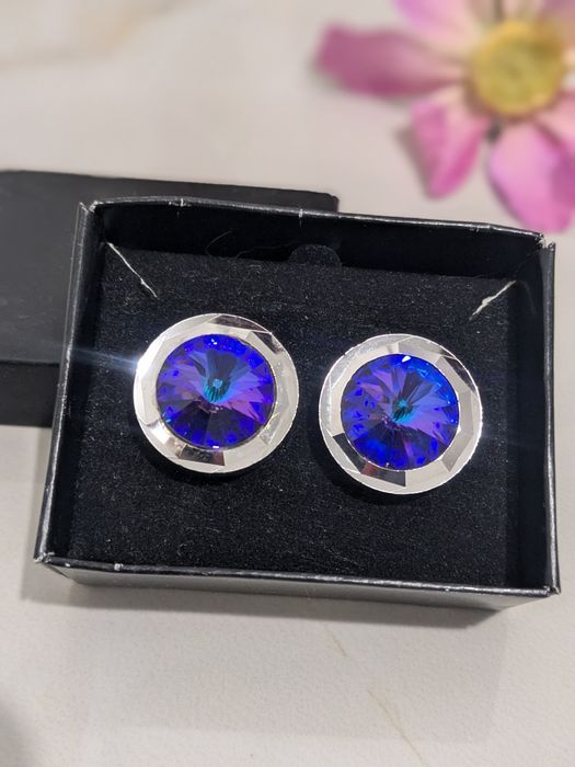 Винтажные запонки из белого металла с искусственным александритом