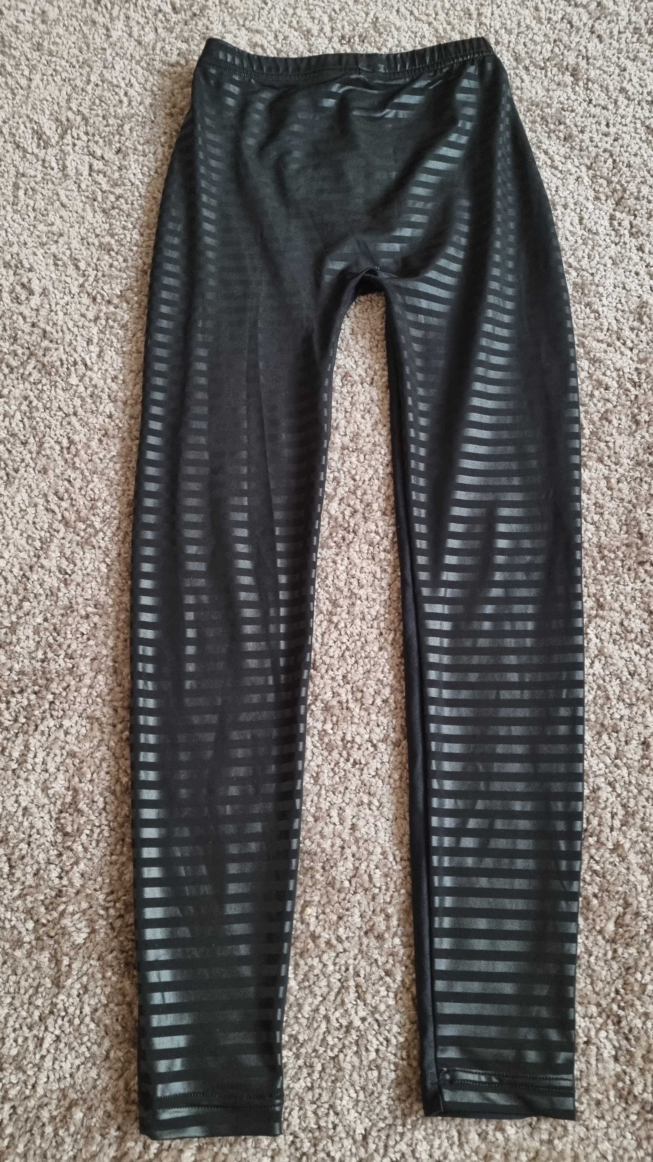 Czarne legginsy w srebrne paski, American Apparel, rozm. S, dł. 80cm