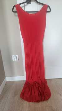 Czerwona plisowana sukienka MIDI, elegancka sukienka na wesele
