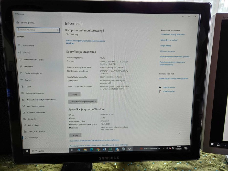 Zestaw Komp Intel i7 3.4GHz SSD 1,25TB monitory Esset 3lata Win10
