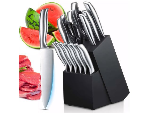 Komplet Noży Kuchennych W Bloku Całostalowe + Stojak