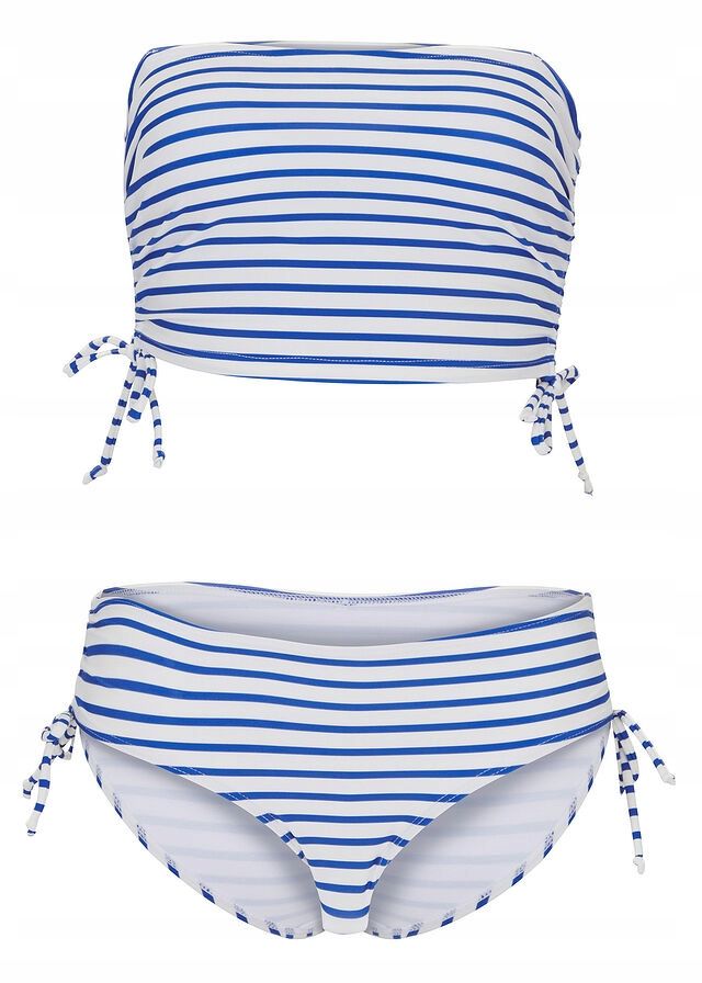 B.P.C bikini bandeau niebiesko-białe w paseczki 38.