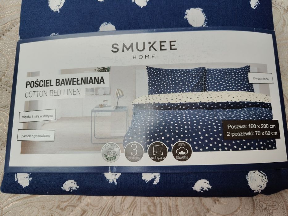 Pościel 3 elementy: poszwa 160*200, 2 poszewki 70*80. Nowa. Smukke