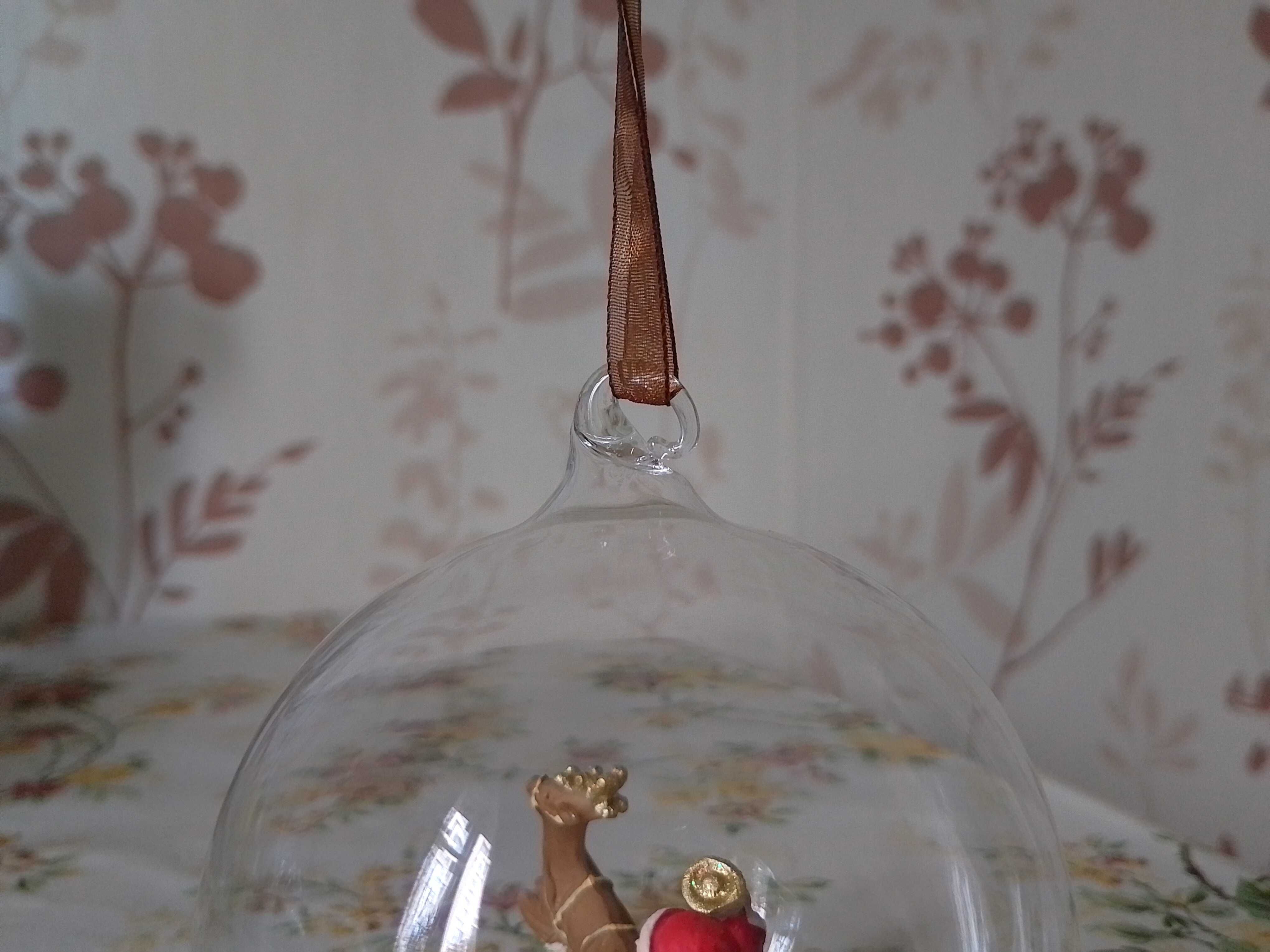 Игрушка ёлочная стеклянный шар Санта Клаус олень. Сувенир новогодний.