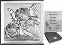 Srebrny Obrazek Anioł Stróż z Latarenką Grawer Chrzest Pamiątka Chrztu