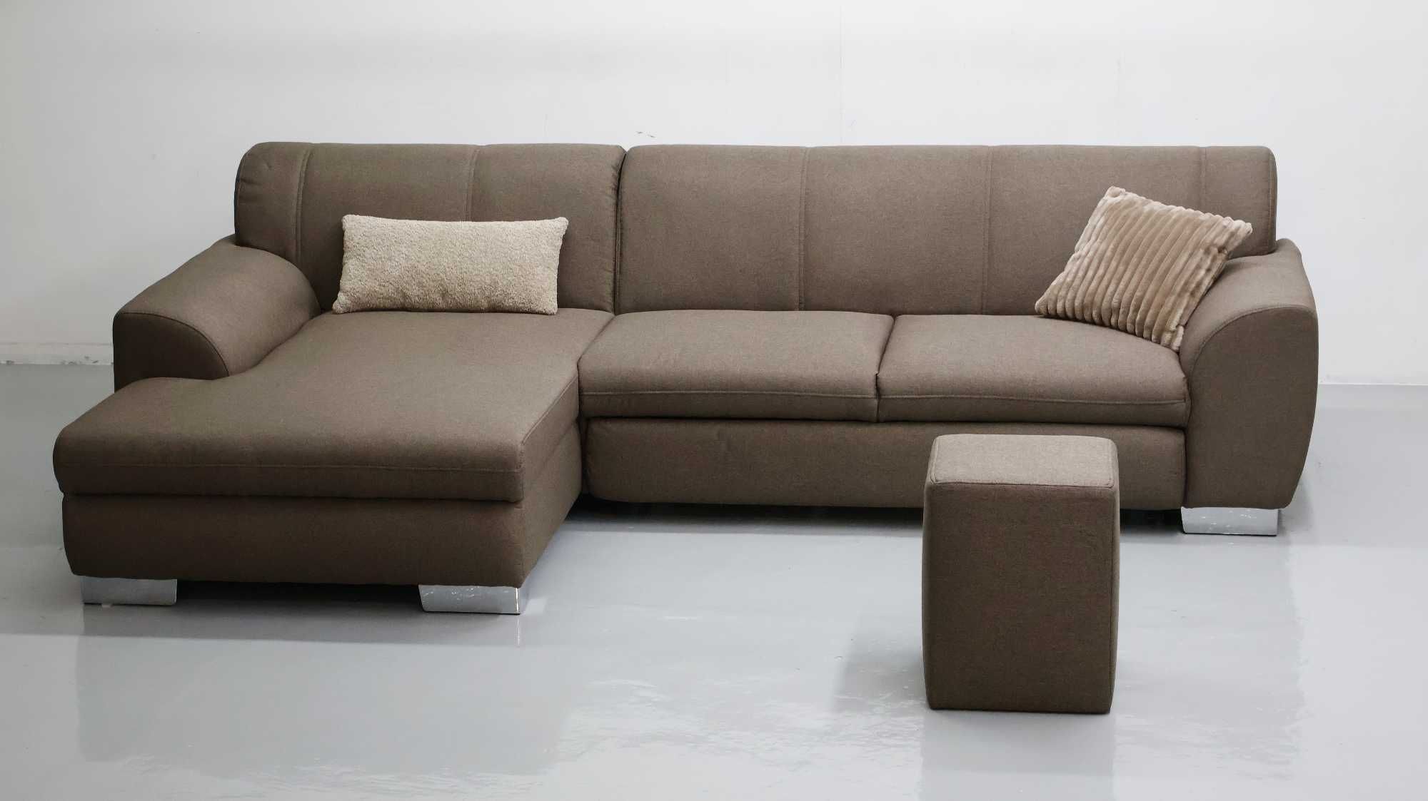 TCD DESIGN NAROŻNIK z funkcją spania PUFA rogówka sofa brązowa tkania