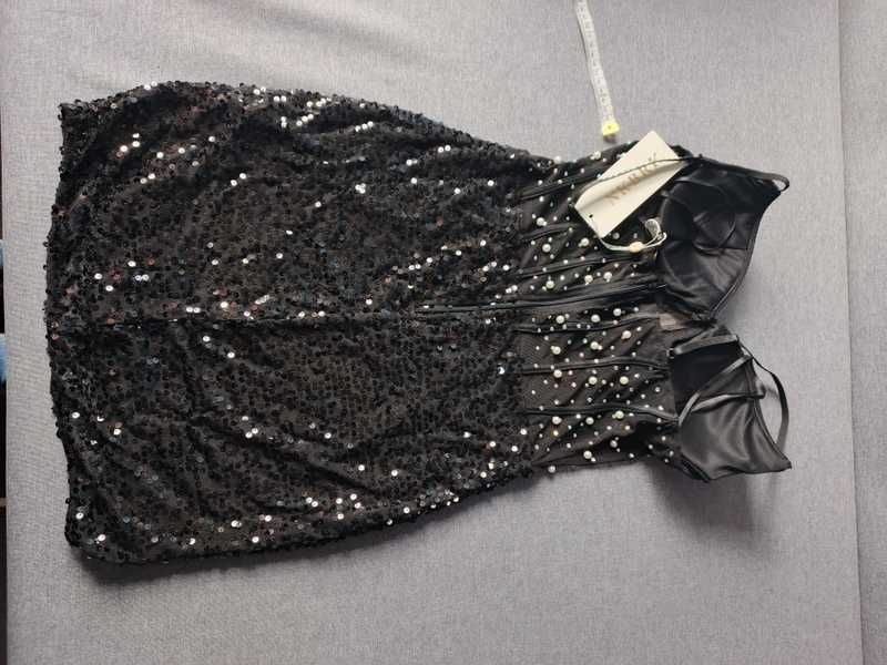 Sukienka damska mini cekiny i perły S