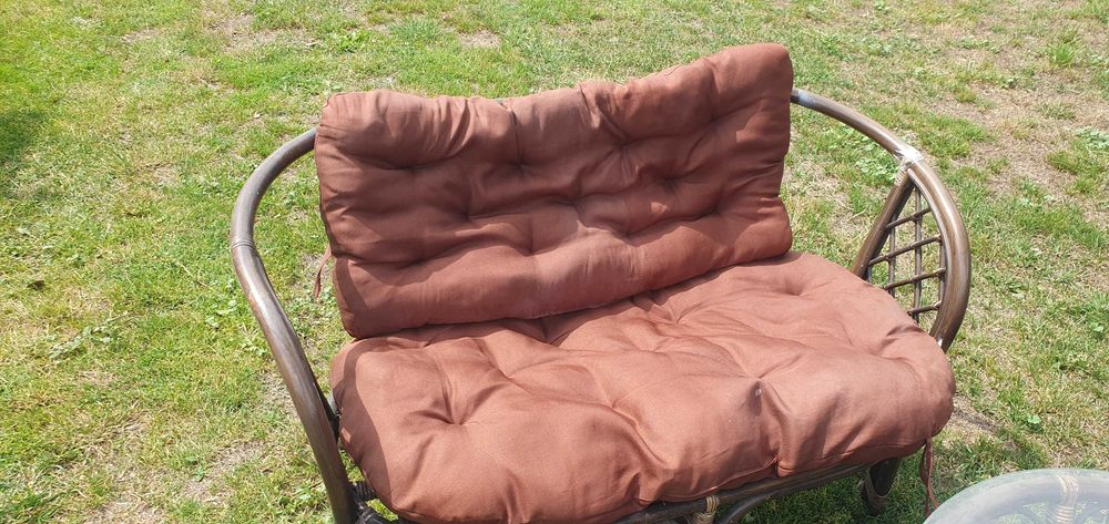 Meble ogrodowe balkonowe ratan - zestaw poduszki stolik krzesła ławka