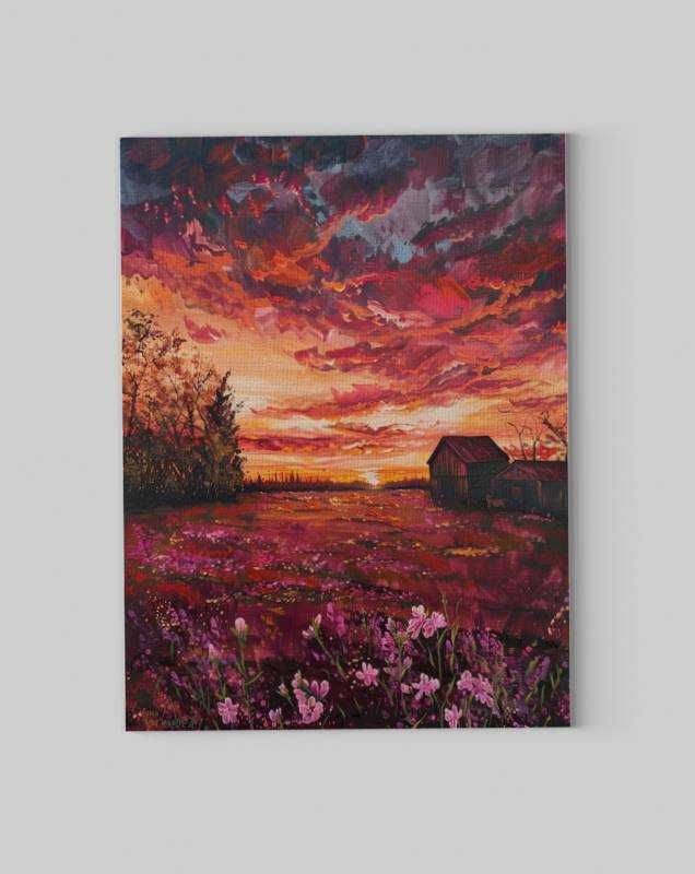 Obraz na płótnie "Zachód Słońca nad Kwiatami" 45x60 cm