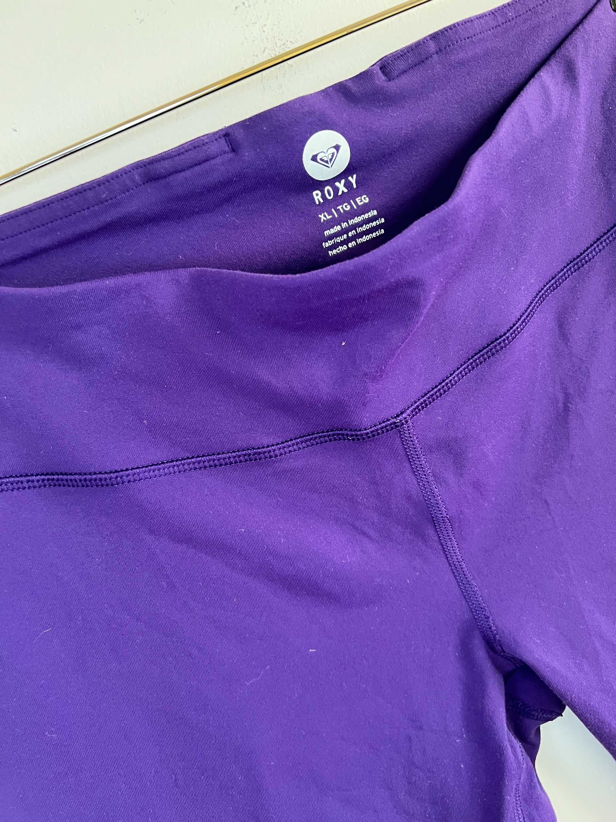 Roxy fioletowe legginsy damskie krótkie getry marszczony dół XL