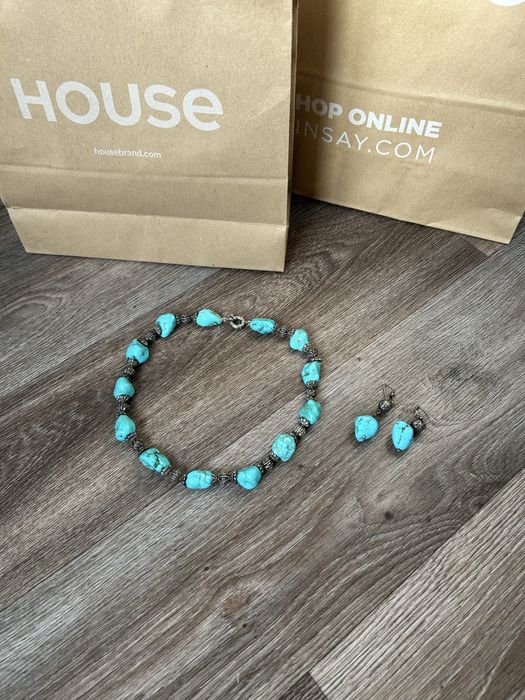 Бирюза комплект сережки и колье