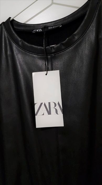 Nowa czarna skórzana sukienka Zara S