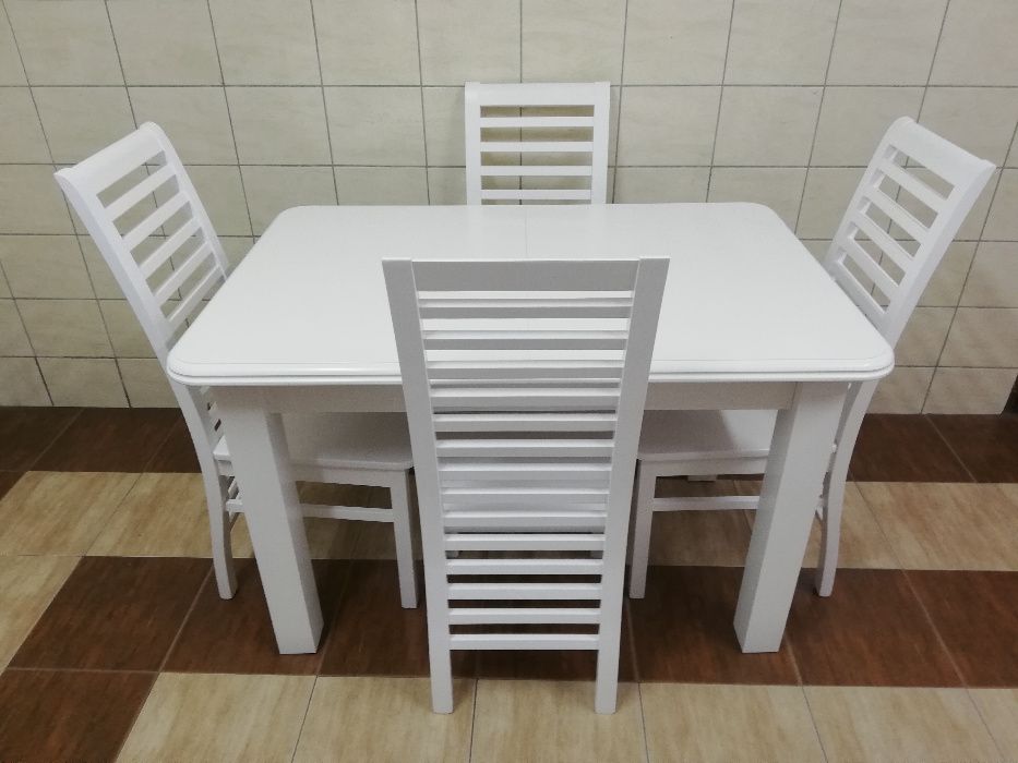 stół rozkładany 120x80 +2x35 4 krzesła białe drabinka salon kuchnia