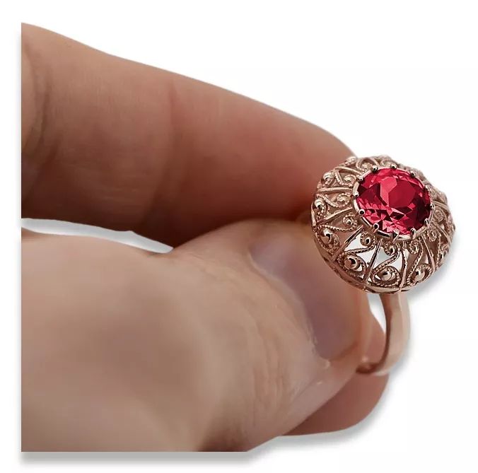 Radziecki 14k 585 złoty pierścionek z różowego złota Rubinem vrc059 Gd