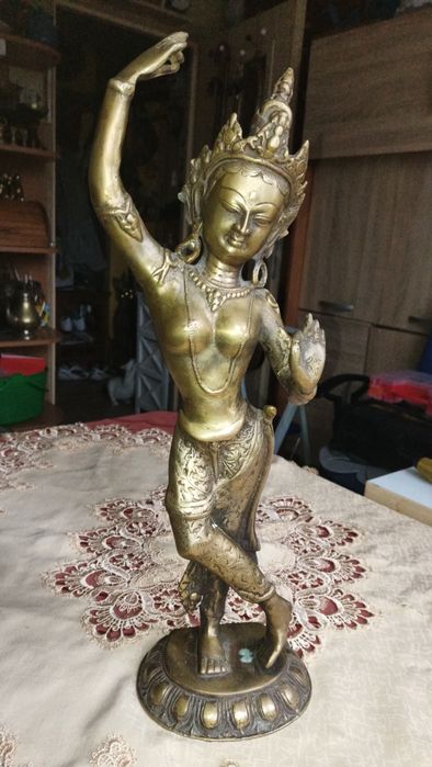 Vintage mosiężny posążek Maya Devi, matka Buddy Sha