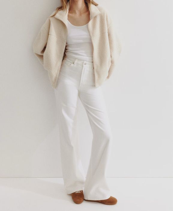 Светр молочний бежевий h&m зіп тедді