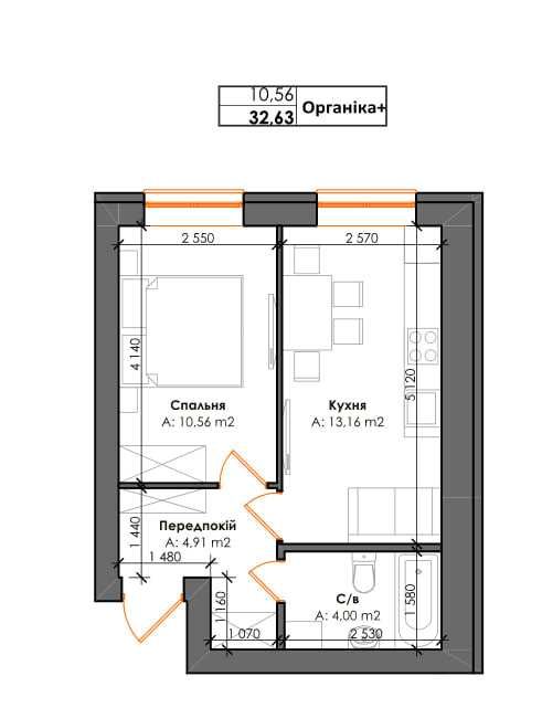 Нова 1-к. квартира в ЖК "Рідний 3", 33м2