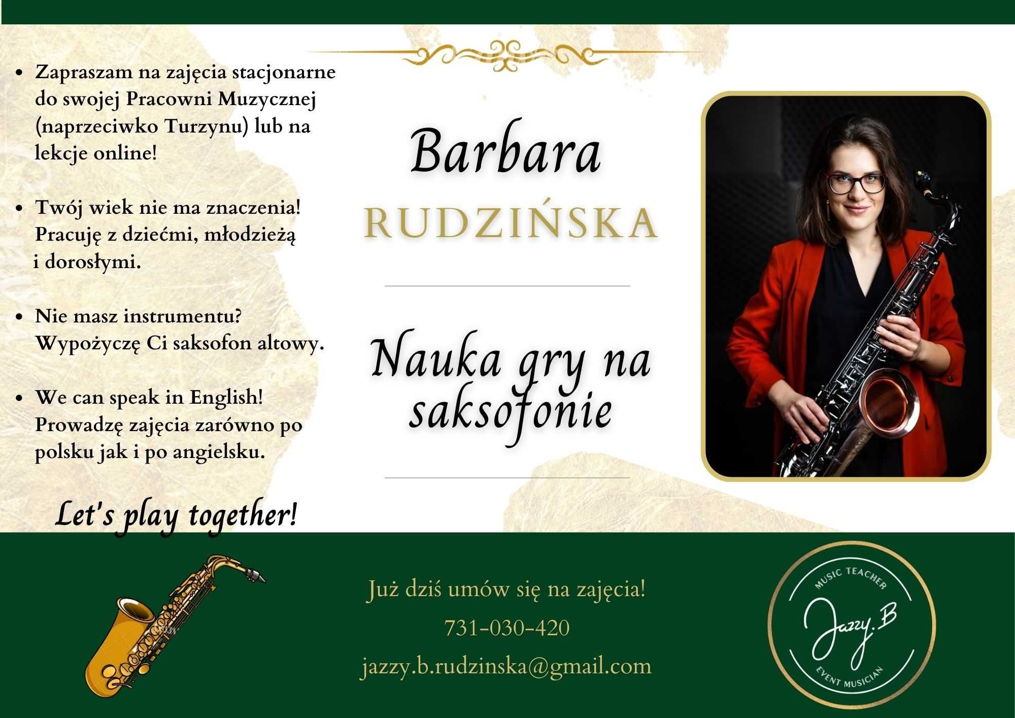 Nauka gry na saksofonie w studio (przy Turzynie) lub online