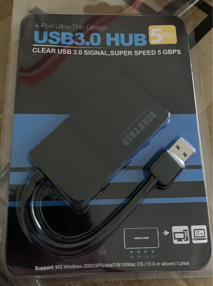 Rozgałęźnik 4 portowy HUB USB 3.0 1x4 5Gbps