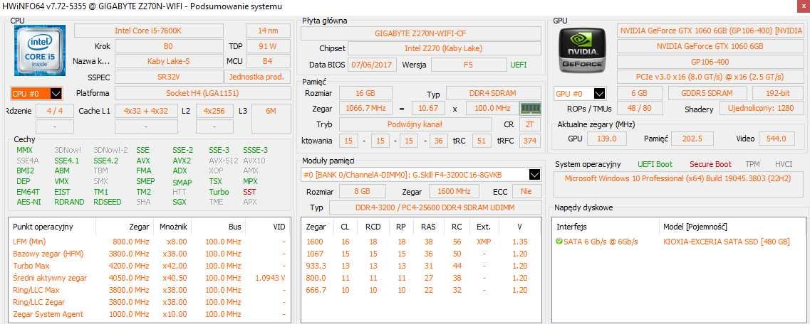 Komputer gamingowy -  i5-7600K, GTX 1060, 32 RAM, wraz z wifi