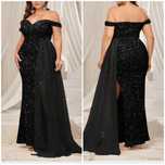 Czarna cekinowa sukienka maxi hiszpanka 46 3 xl 44 xxl welurowa
