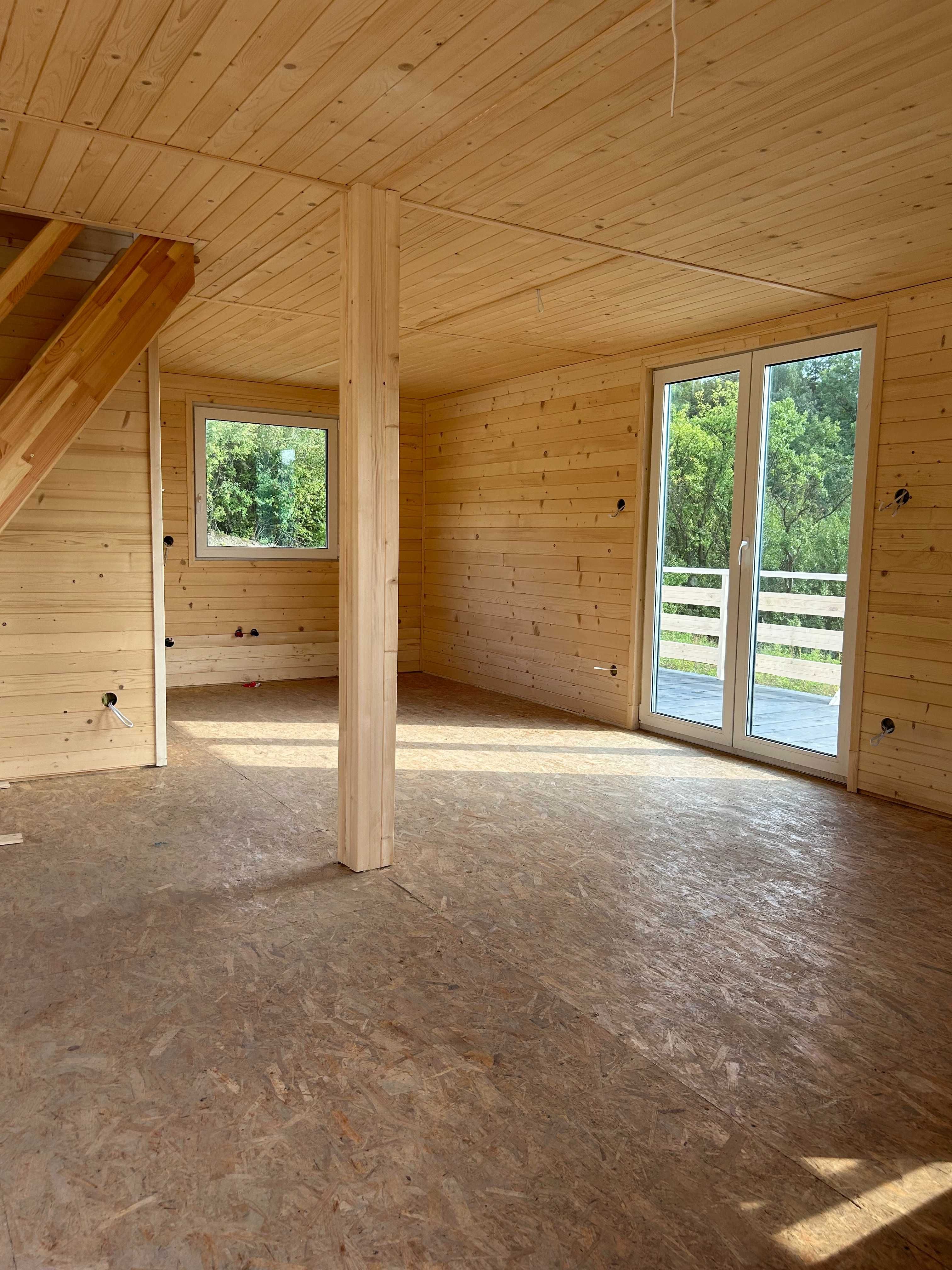 Dom drewniany, całoroczny, 70m2, taras, balkon, piętro 2 pokoje