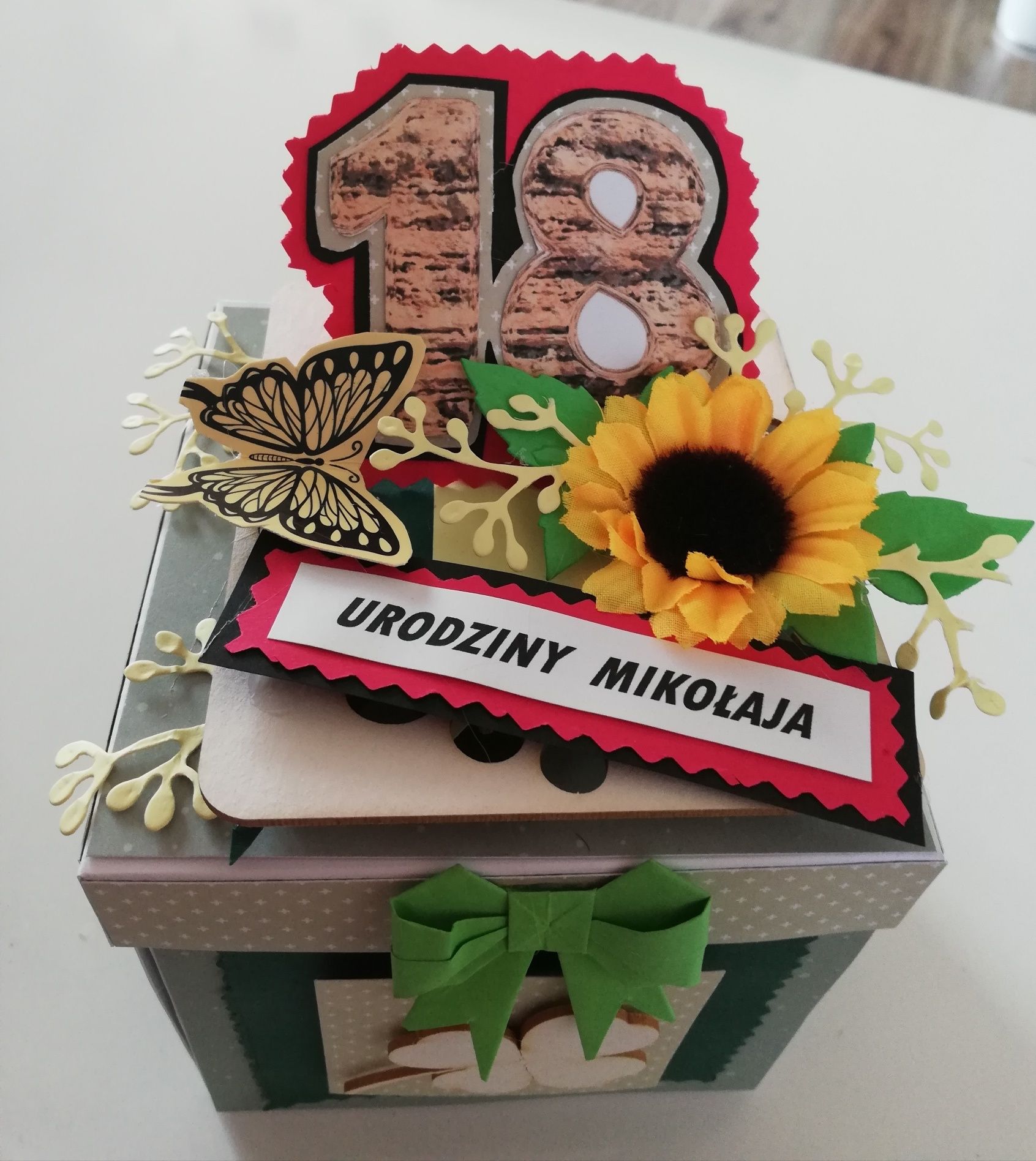 Kartka ręcznie robiona,exploding box, pudełko z okazji 18-tych urodzin