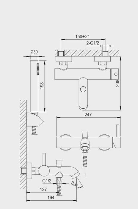 MOBI LIVA GOLD bateria wannowa zestaw z wężem i słuchawką 372653GO